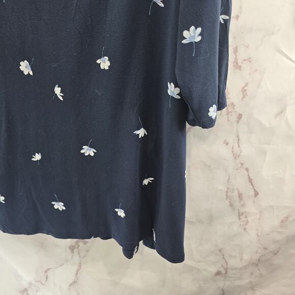 J Jill Shirt Womens XL Blue Floral Pattern V Neck Wearever Tee T Pleated Half - Picture 4 of 11